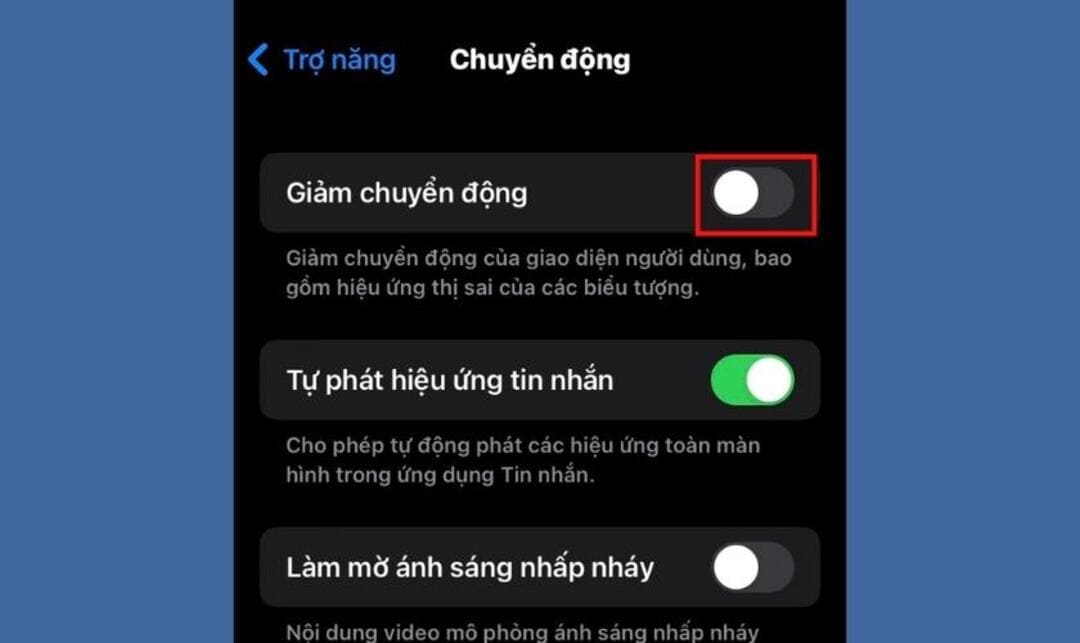 Giảm chuyển động trên Iphone