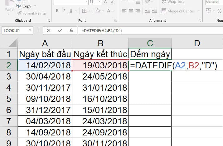date if trong excel