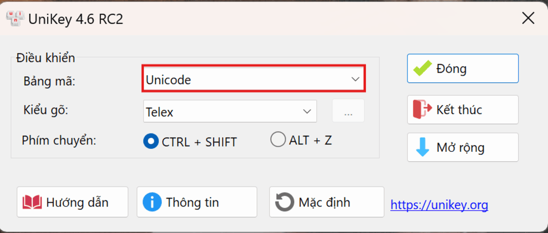 Chọn unicode