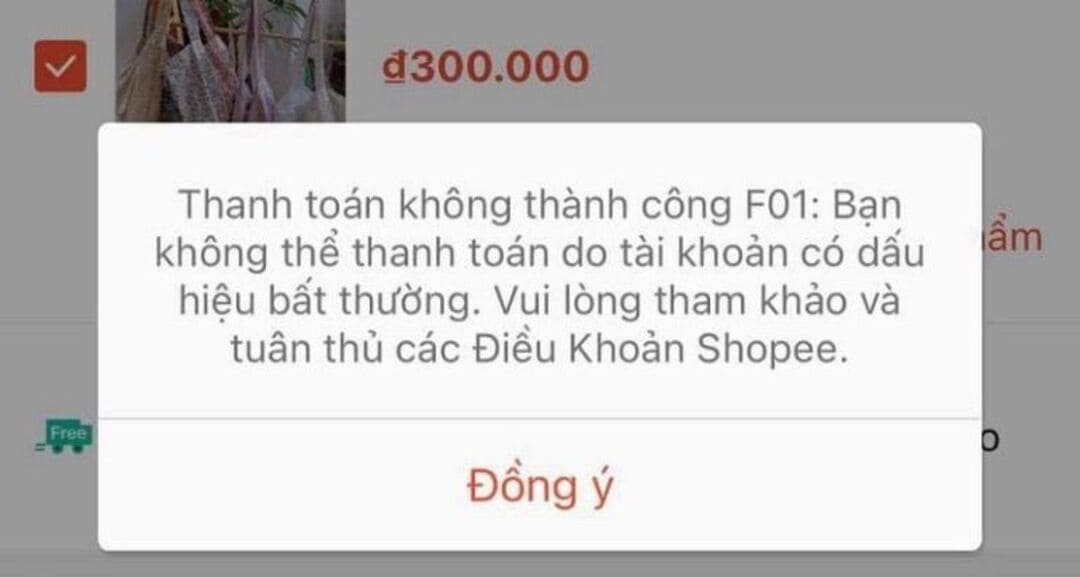 Lỗi Shopee không thể đặt hàng được
