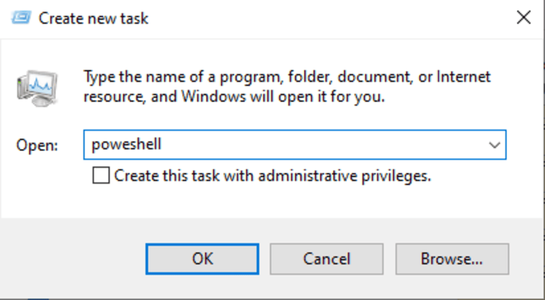 Nhập vào dòng powershell