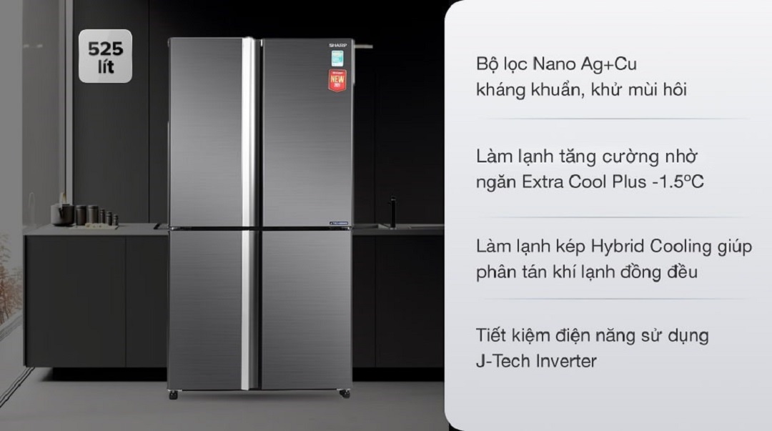 Tủ lạnh Sharp Inverter 525L 4 cửa SJ-FX600V-SL Điện máy giá tốt ELa