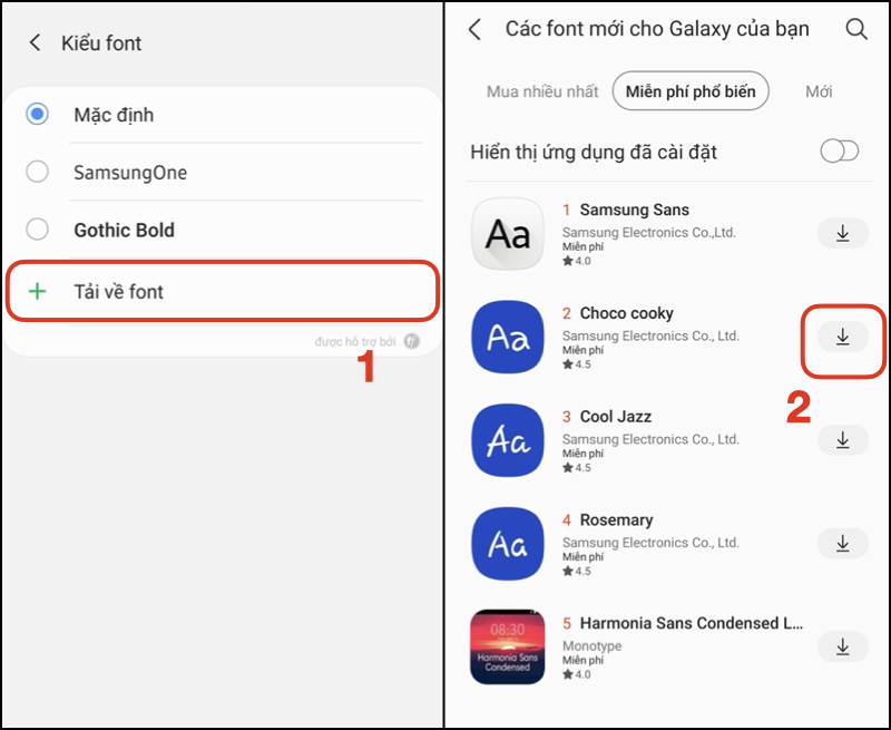 cài đặt phông chữ cho điện thoại Samsung