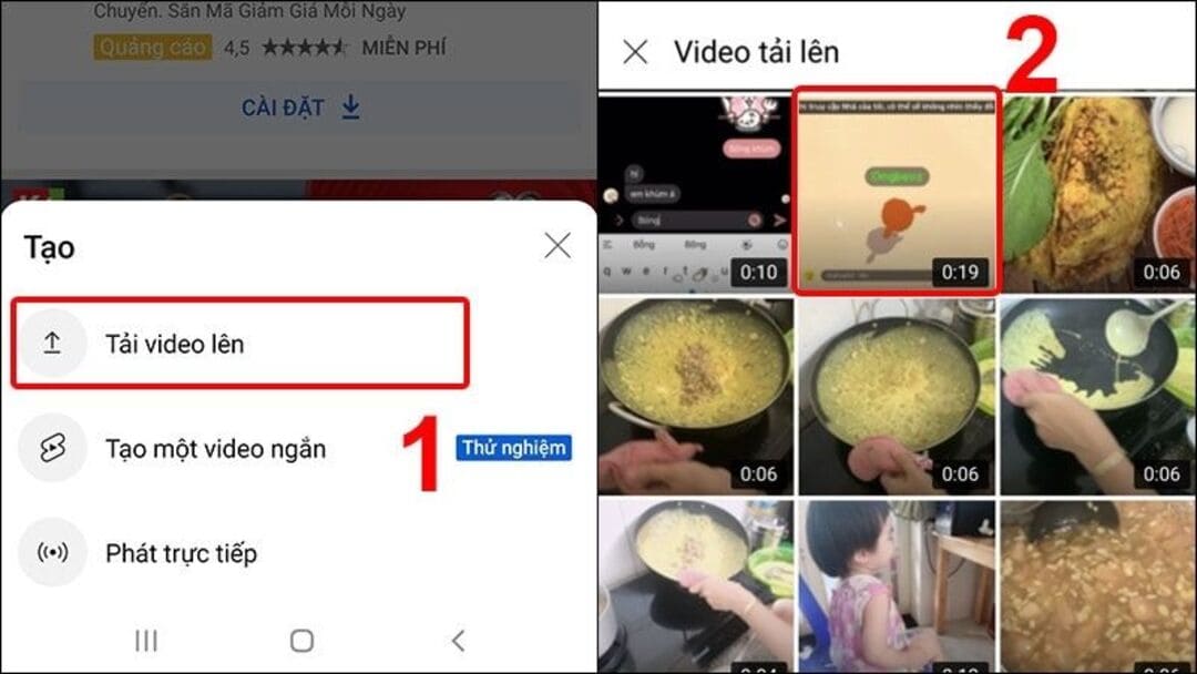 Tải video và chọn video trong điện thoại