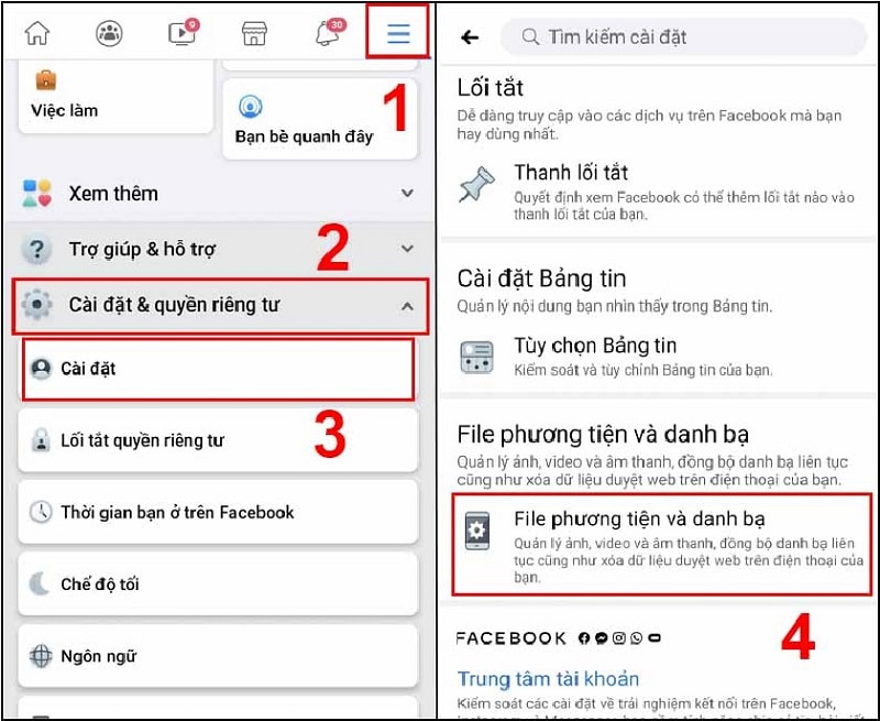 thao tác bật HD fb