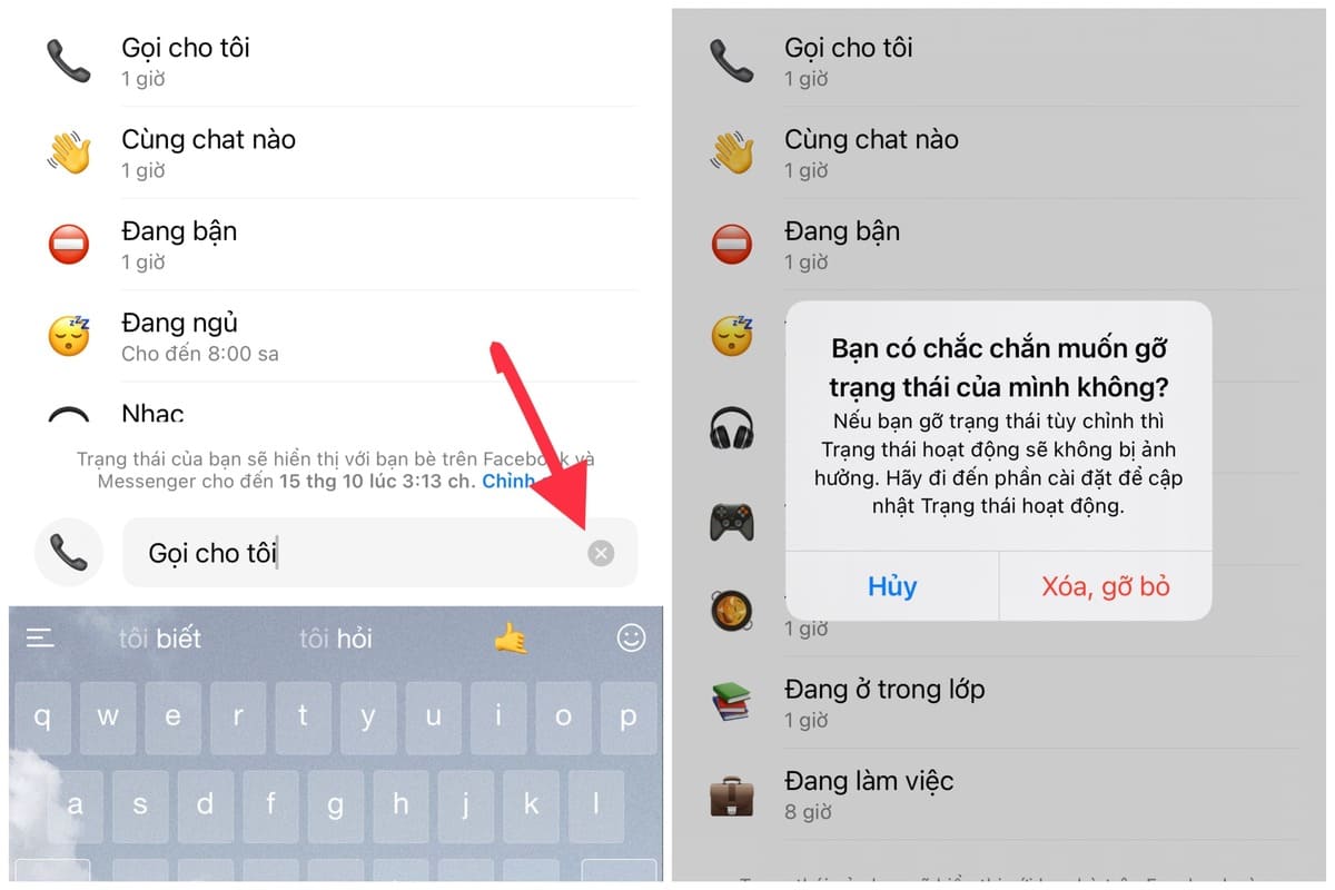 cách gỡ trạng thái trên messenger