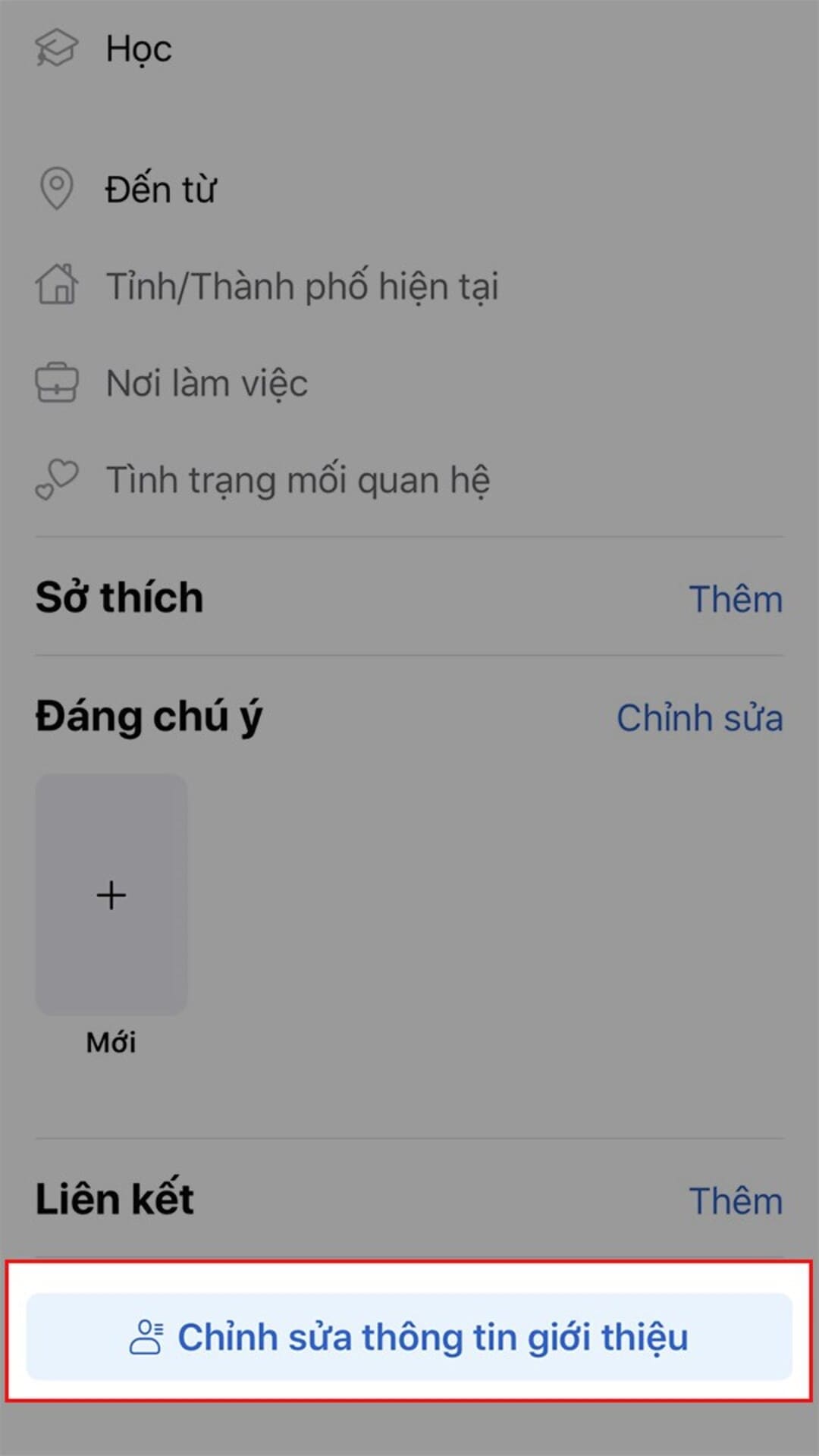 Chọn chỉnh sửa thông tin giới thiệu