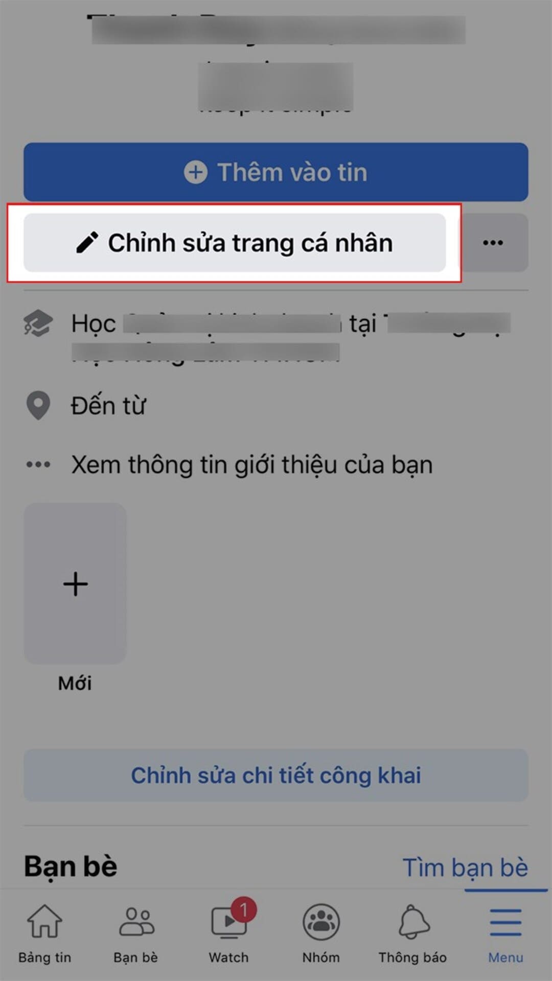 Chọn chỉnh sửa trang cá nhân