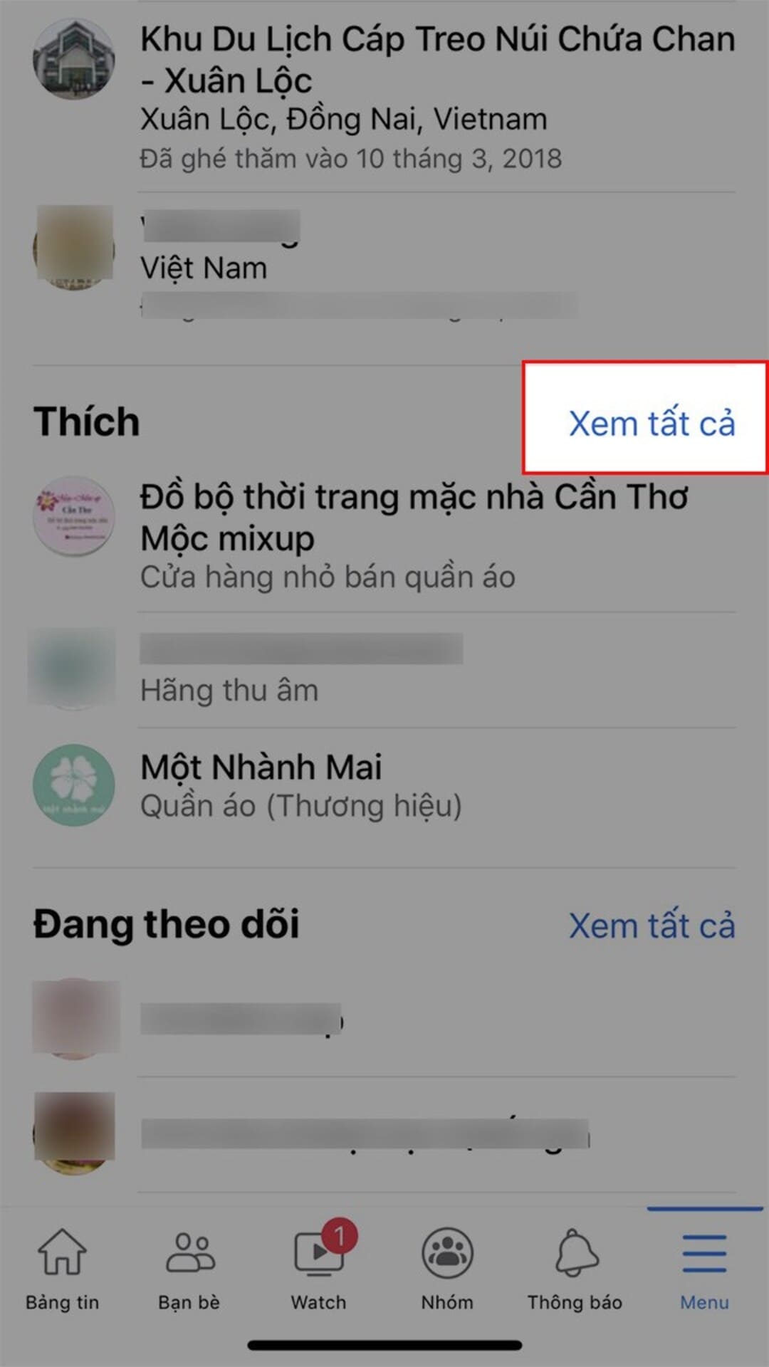 Chọn vào mục xem tất cả