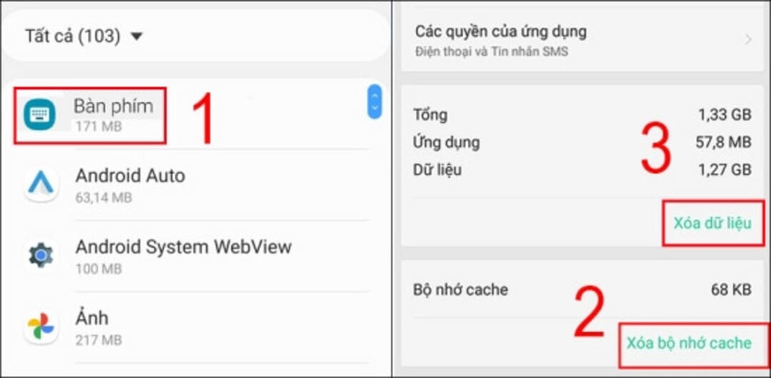 Xóa dữ liệu của bàn phím