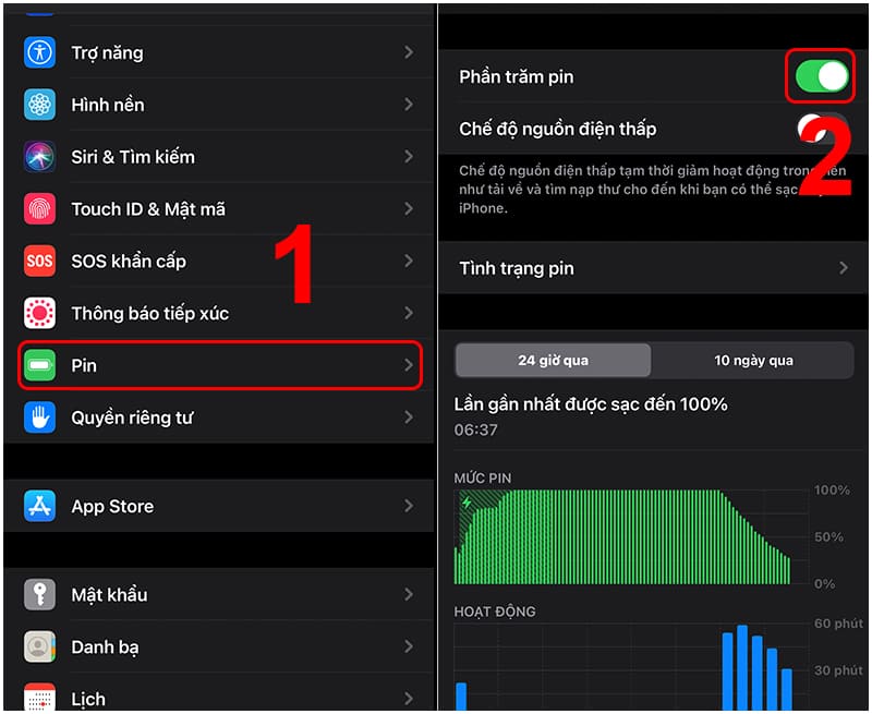 cài đặt hiển thị phần trăm pin sử dụng thanh trạng thái