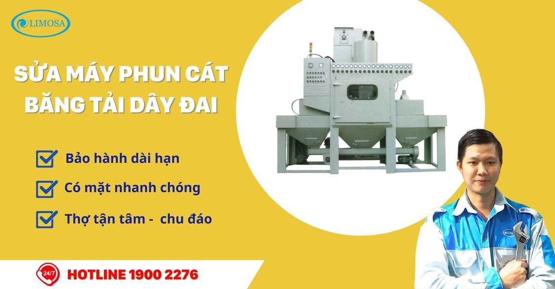 sửa máy phun cát băng tải dây đai