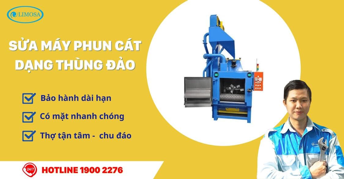 sửa máy phun cát dạng thùng đảo