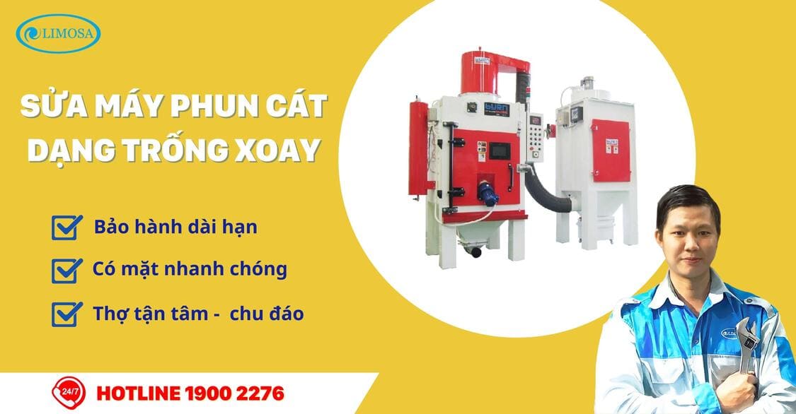 sửa máy phun cát dạng trống xoay