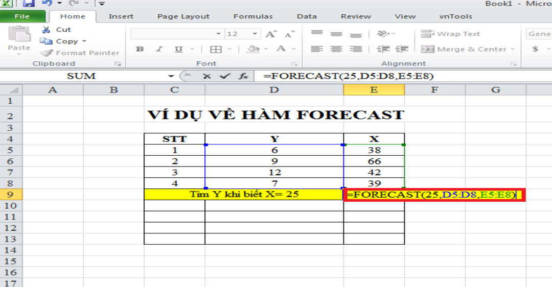Công thức hàm forecast trong excel