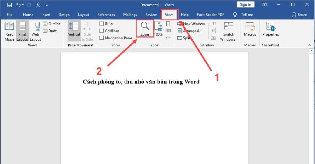 Các cách phóng to thu nhỏ văn bản trong Word