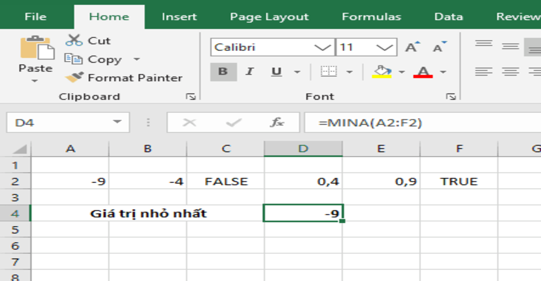 cách sử dụng hàm mina trong excel