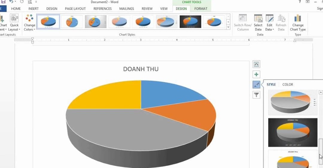 cách vẽ biểu đồ tròn trong word