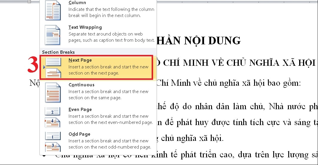 Cách hiển thị số trang Word trong thư mục