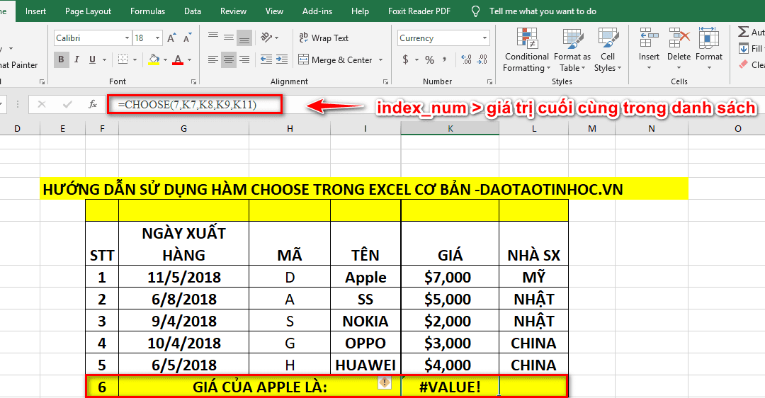 Cách sử dụng hàm choose trong excel kết hợp với một số hàm khác