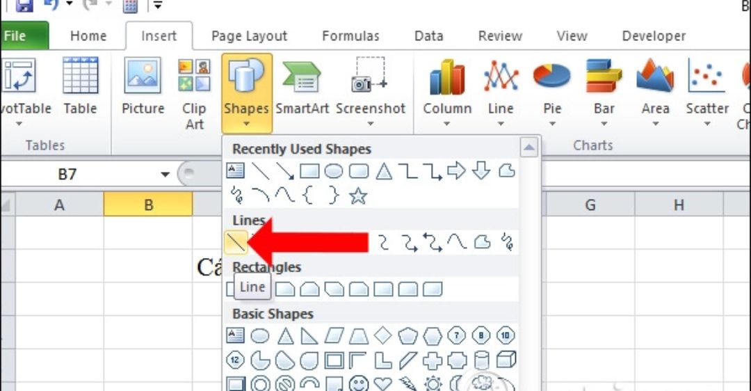 Cách vẽ đường thẳng trong Excel