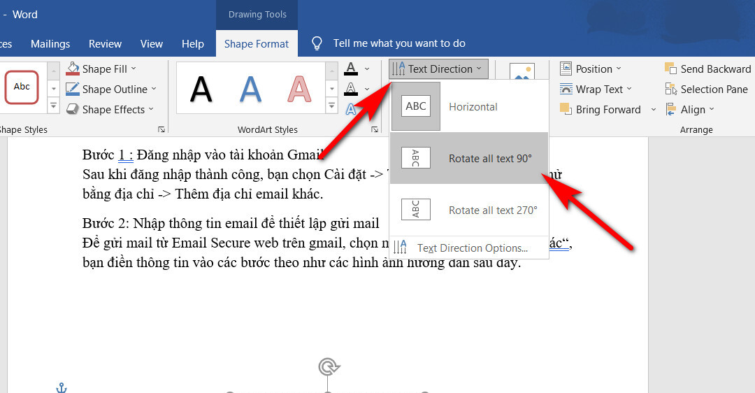 Cách xoay ngược chữ trong Word