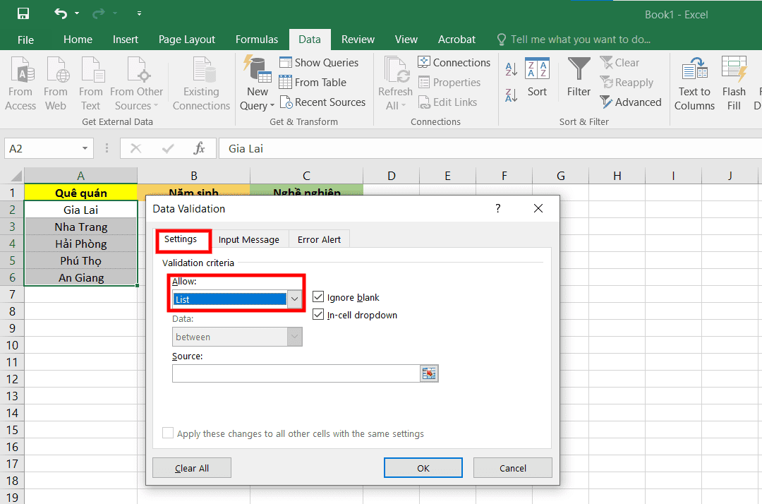 Giới thiệu Drop List trong Excel