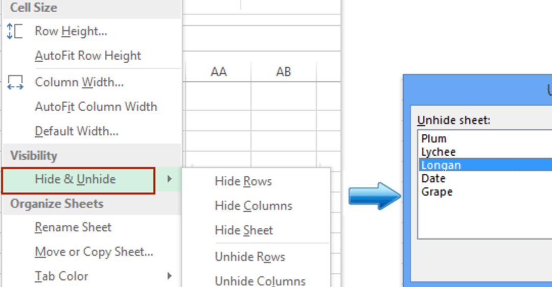 cách ẩn và hiện sheet trong Excel 