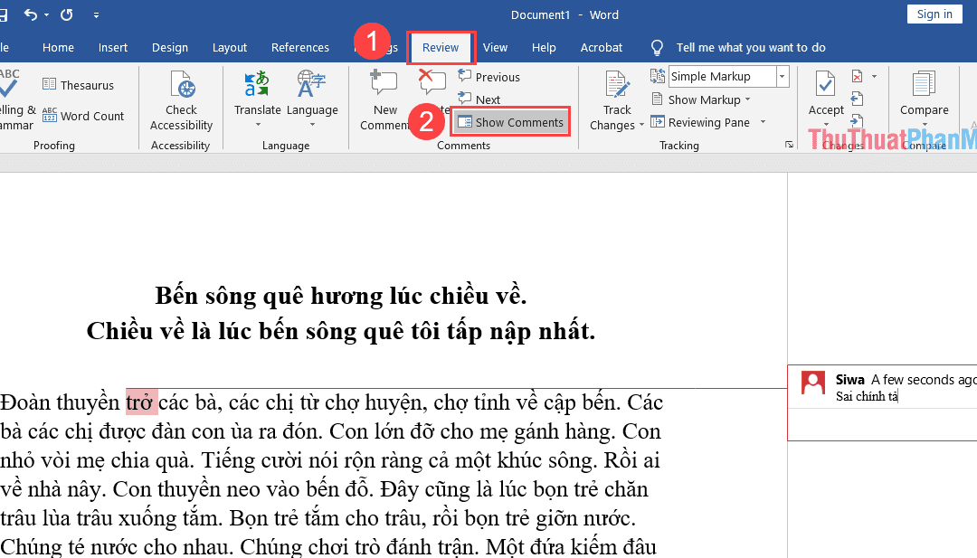 Cách chèn ghi chú (comment) trong Word