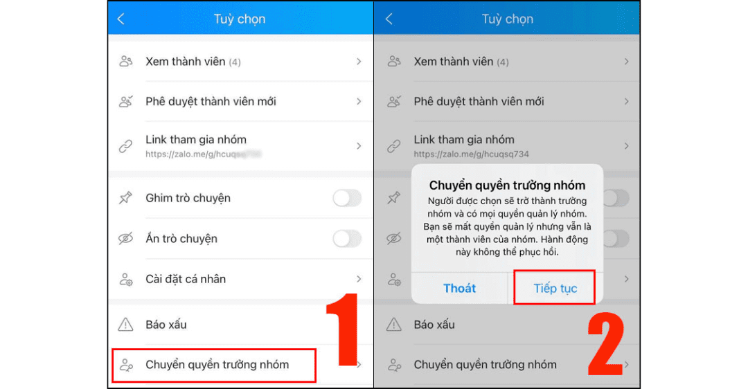Cách chuyển quyền Admin trưởng nhóm trong nhóm Zalo bằng điện thoại