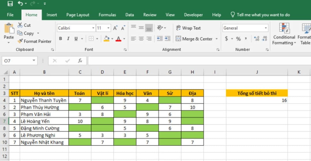 Cách tự động tô màu hàng cột trong Excel