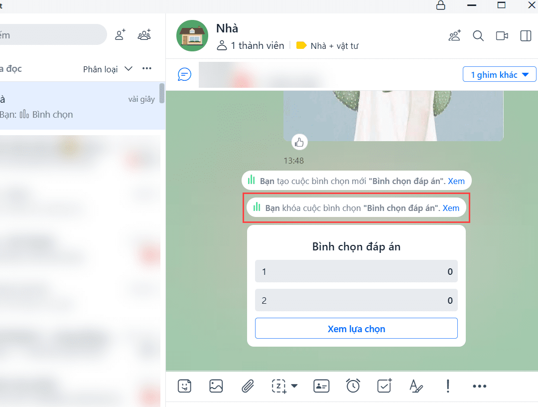 Cách xóa bình chọn trên Zalo máy tính