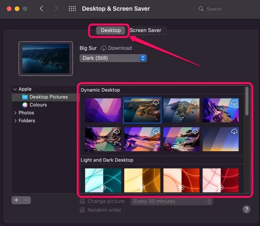 Chọn thẻ desktop