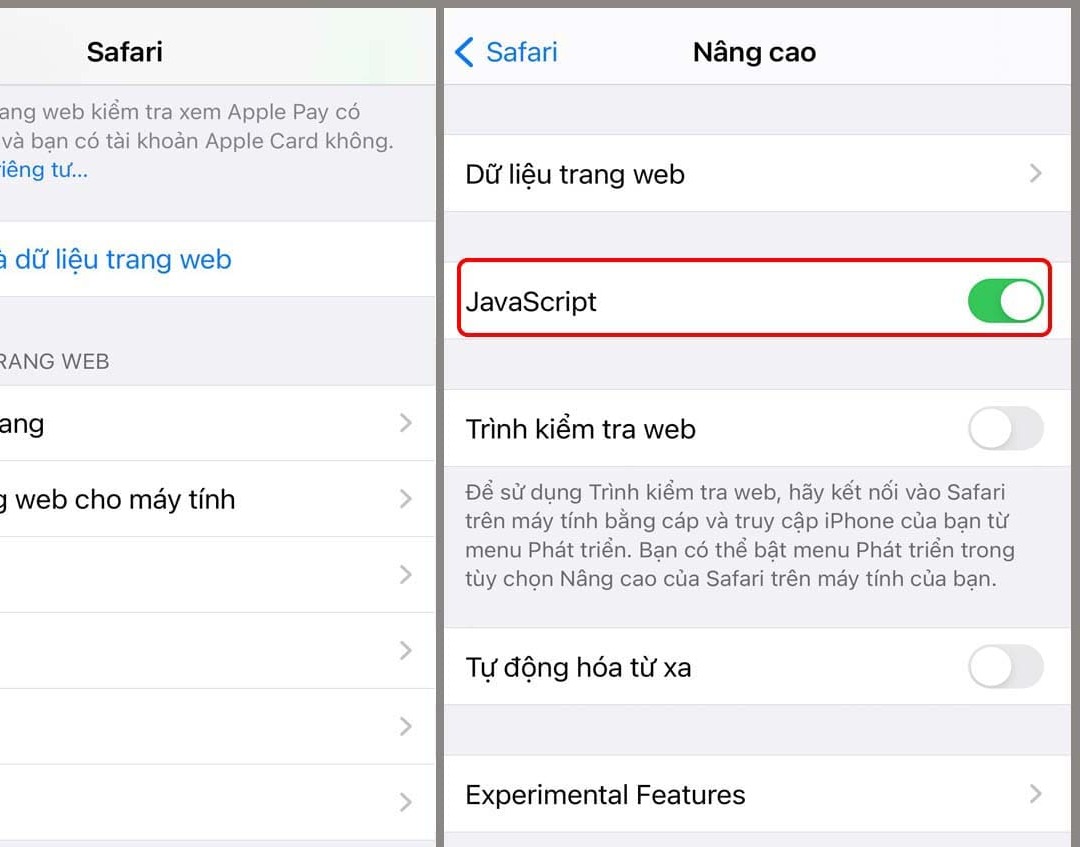 Hướng dẫn cách bật JavaScript trên iPhone