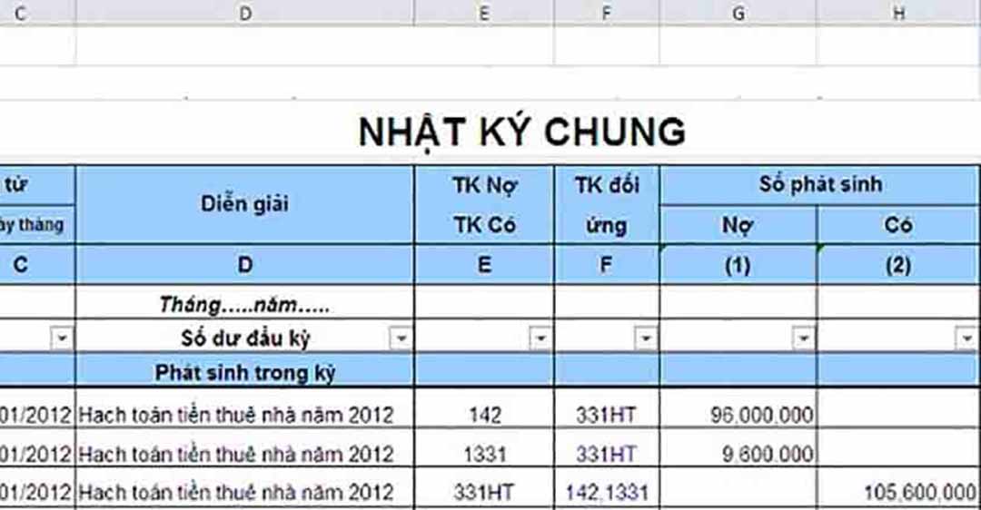 Hướng dẫn cách lập sổ nhật ký chung bằng Excel