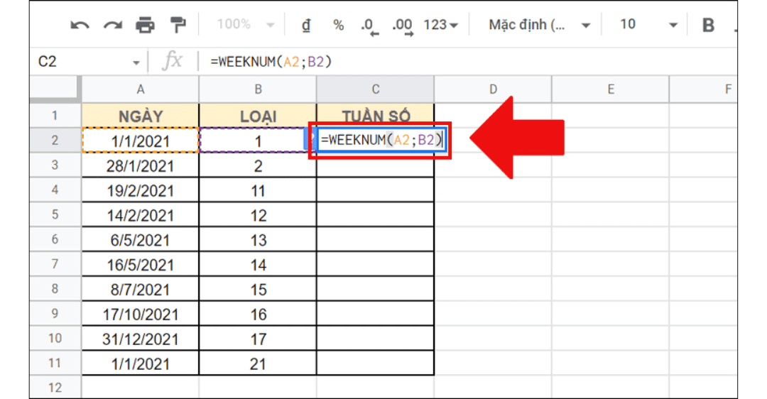 cách sử dụng hàm weeknum trong excel