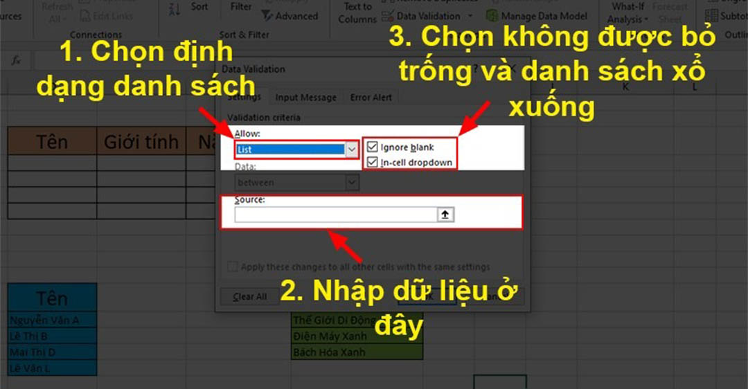 Hướng dẫn sử dụng Data Validation trong Excel