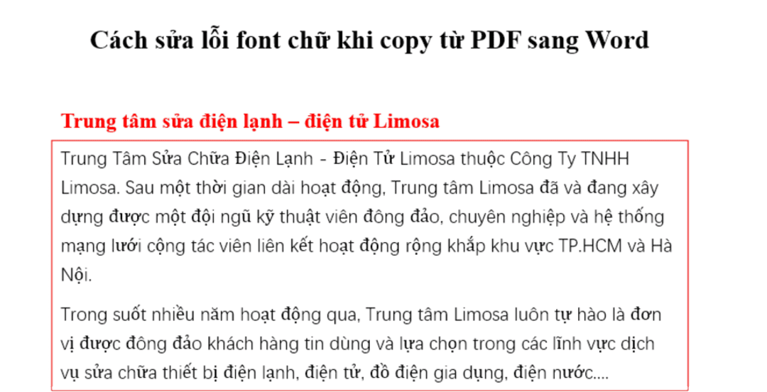sửa lỗi font chữ khi sao chép từ PDF sang Word nhanh