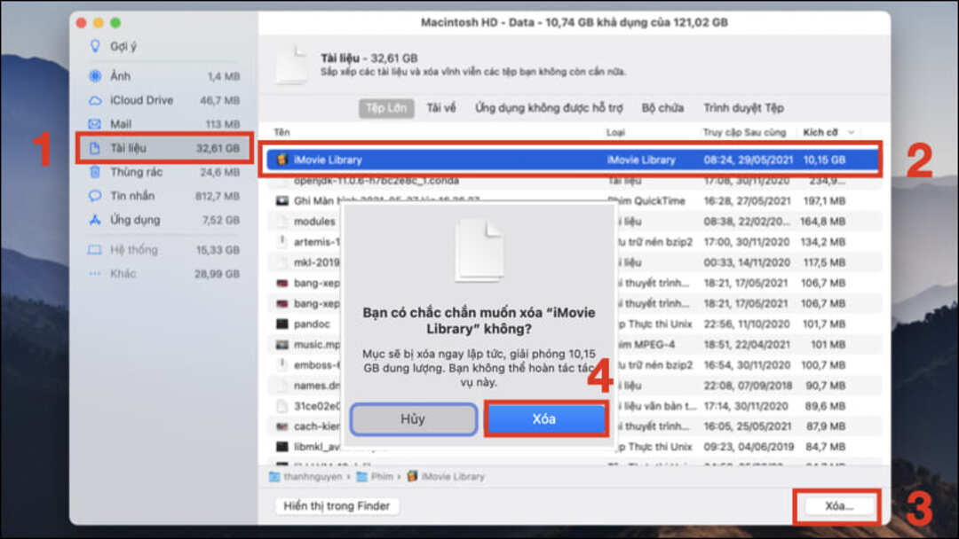 Xóa file trong mục quản lý