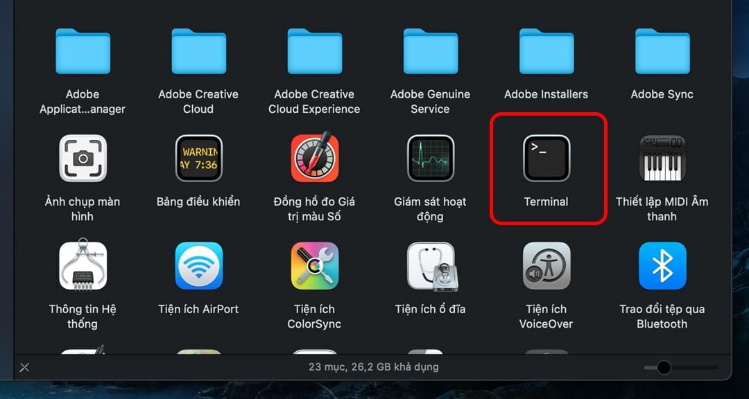 Cách mở cửa sổ Terminal trên iMac