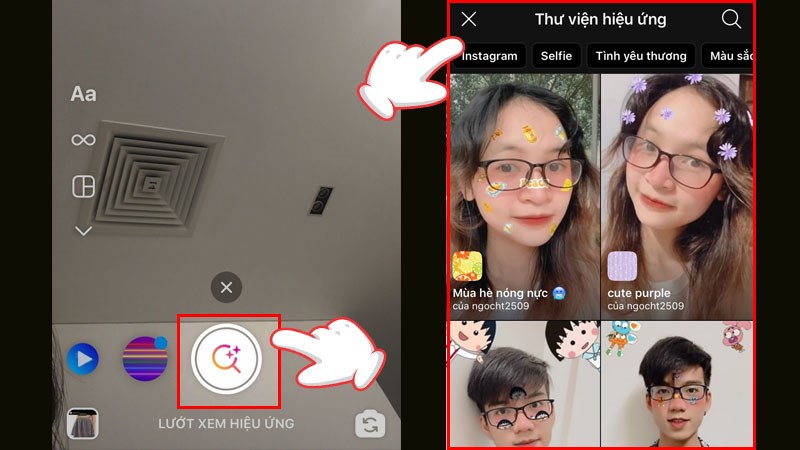 Xem hiệu ứng đã lưu trên Instagram