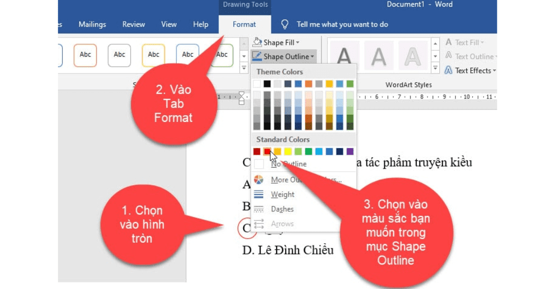 Cách khoanh tròn đáp án trong Word