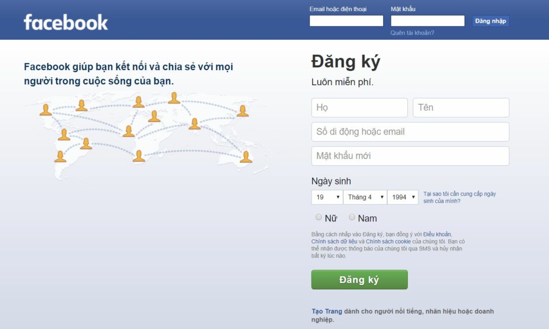 Cách đăng ký tạo tài khoản Facebook