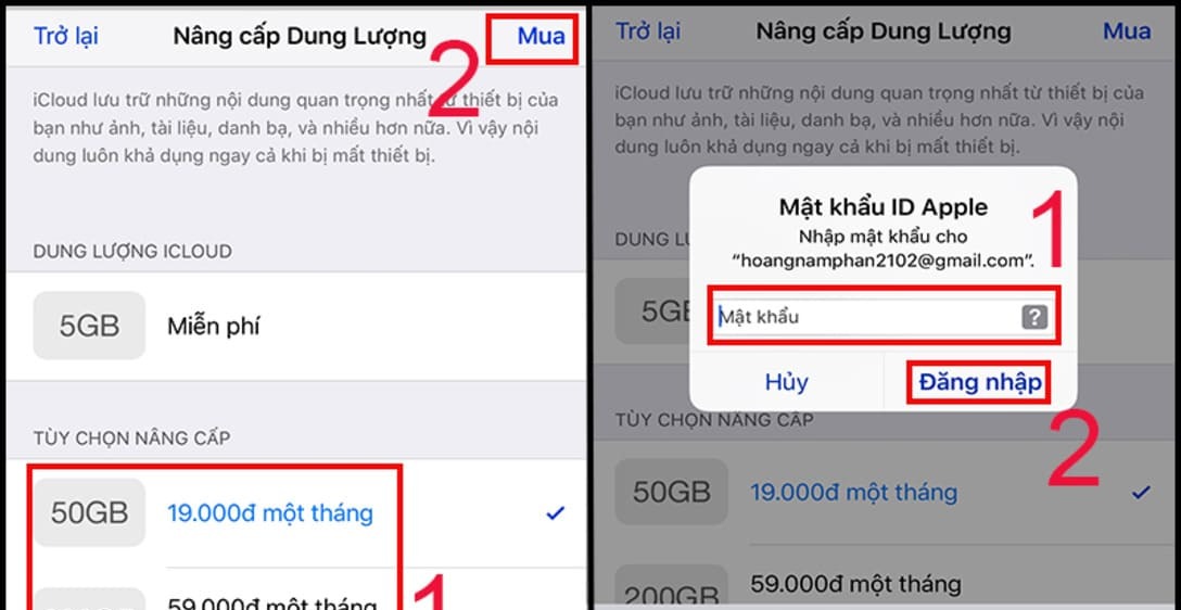 cách mua dung lượng iphone