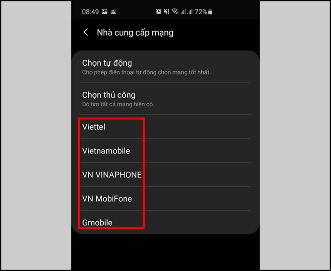 Chọn các nhà mạng bạn đang dùng