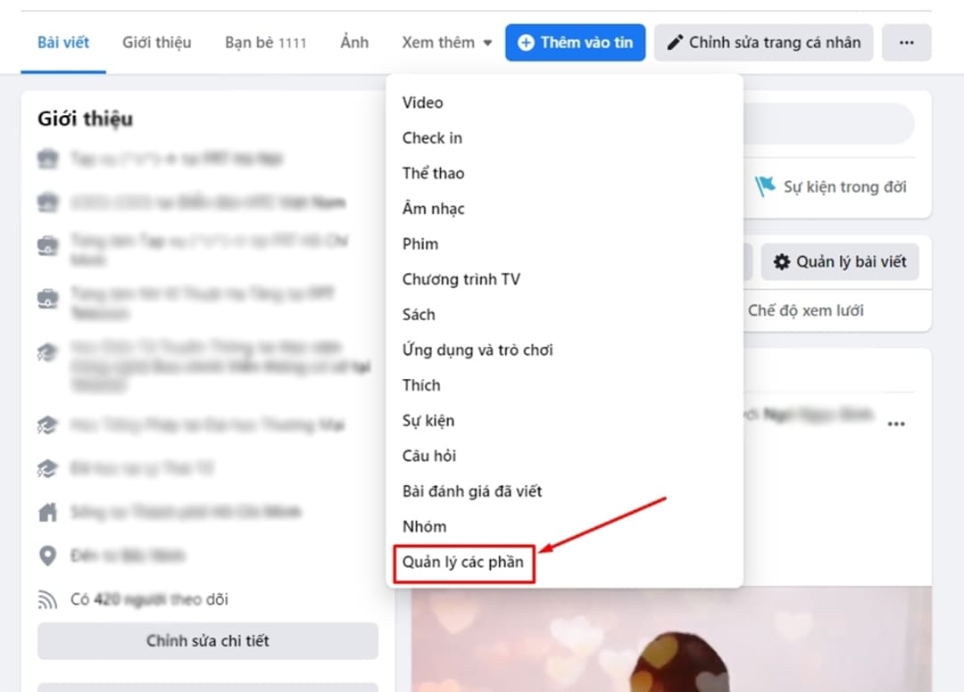 Quản lý các phần