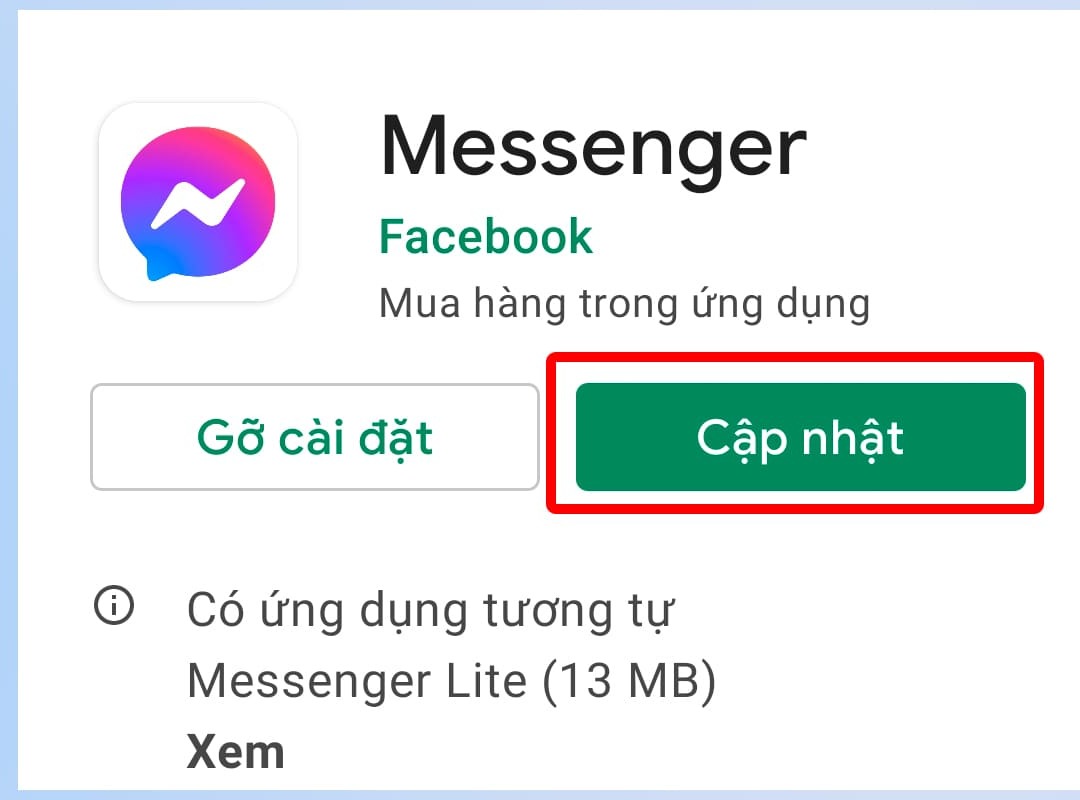 lỗi Rất tiếc Messenger đã dừng lại