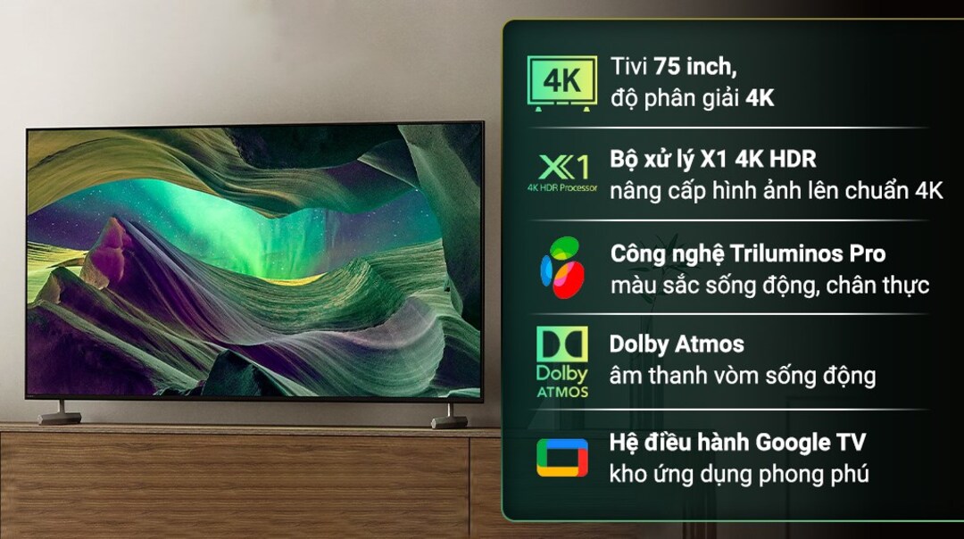 Đánh giá Google Tivi Sony 4K 75 inch KD-75X85L