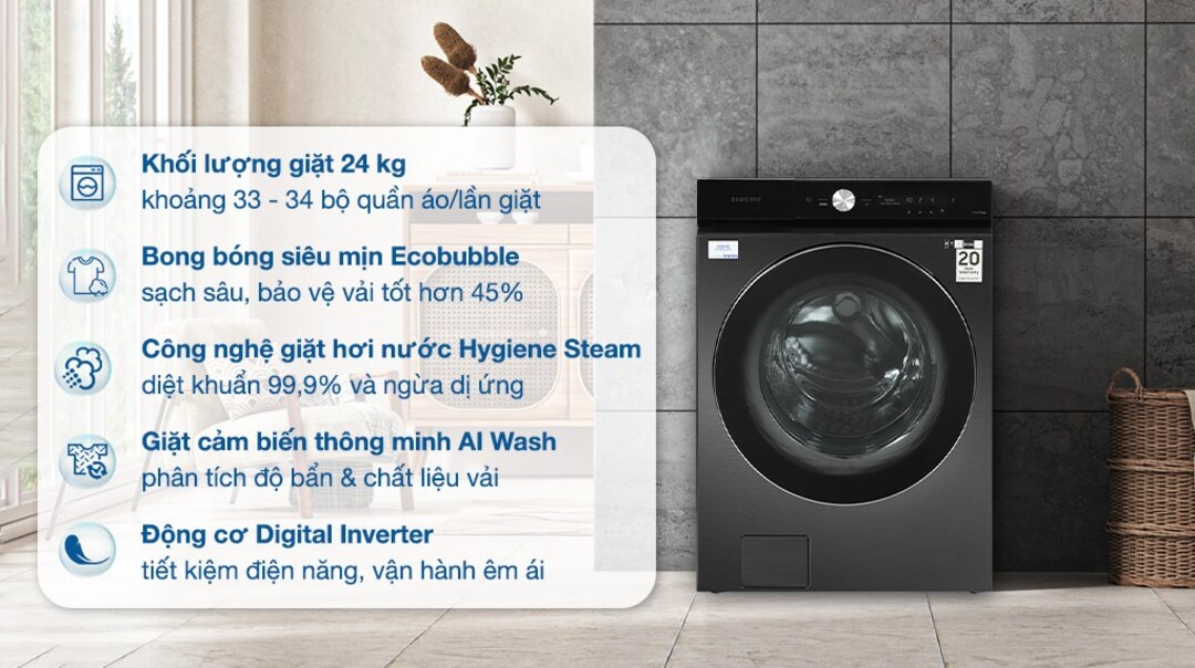 Đánh giá Máy giặt Samsung Bespoke AI Inverter 24 kg