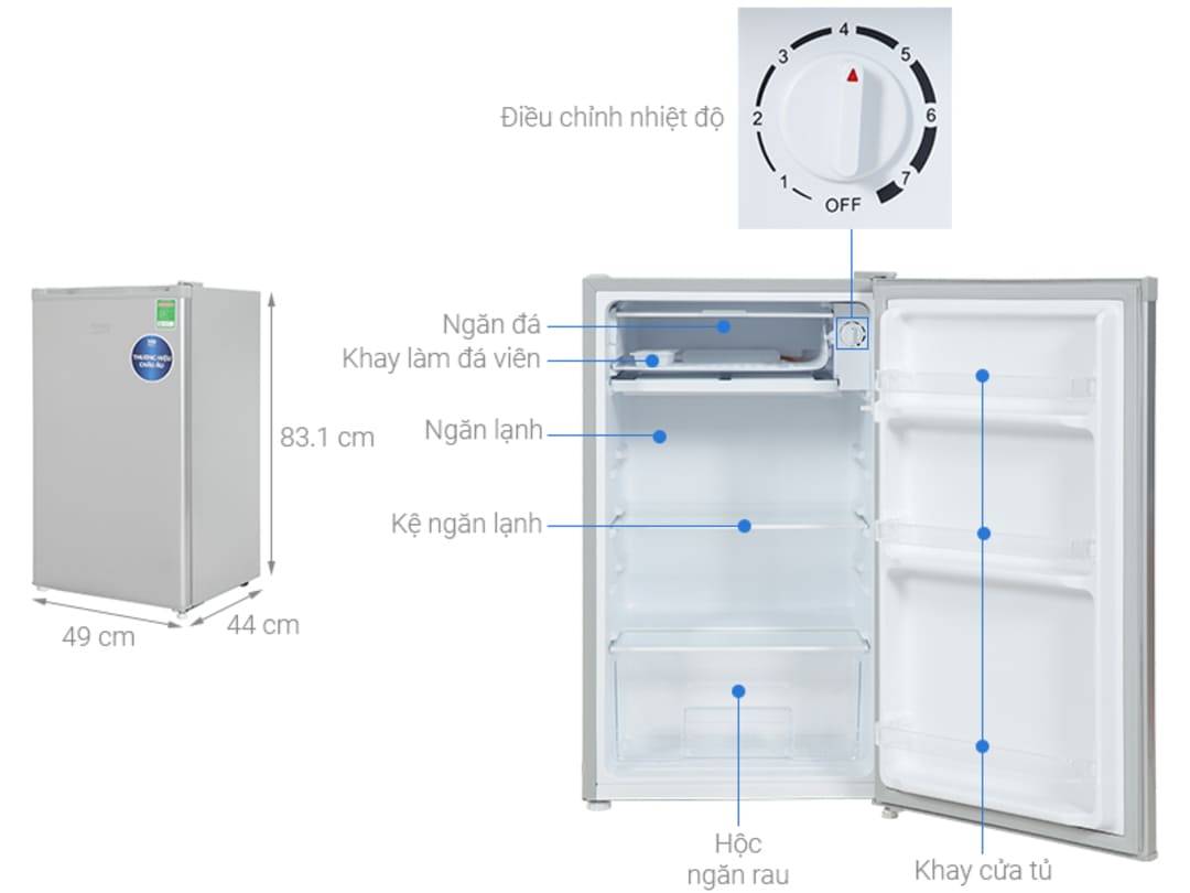 Thông số kĩ thuật Tủ lạnh Beko 90 lít RS9052S